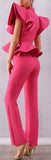 Ruffle Peplum Top and Pant Set, Hot Pink