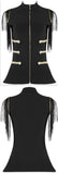 Fringed-Sleeve Military Style Elasticated Top