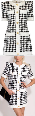Houndstooth Button Down Tweed Dress