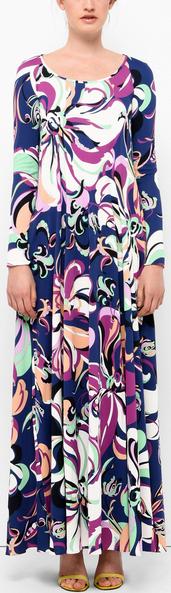 Long Floral Print Silk Dress