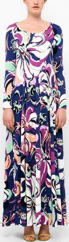Long Floral Print Silk Dress