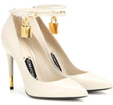 Padlock & Key Embellished Leather Pumps in White or Black - DESIGNER INSPIRED FASHIONS