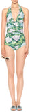 Ruched Hydrangea Printed Halterneck Swimsuit