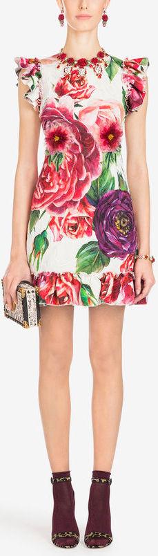 Peony-Print Brocade Dress