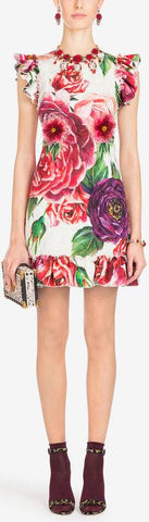 Peony-Print Brocade Dress