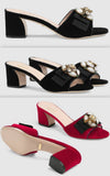 Velvet Mid-Heel Slide with Bee - Black or Red