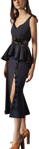 Peplum Button Midi Dress