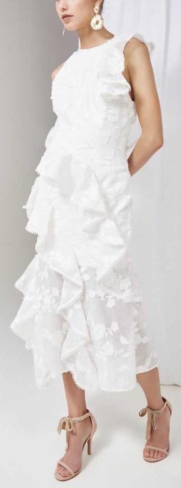 Ruffled Lace White Dress