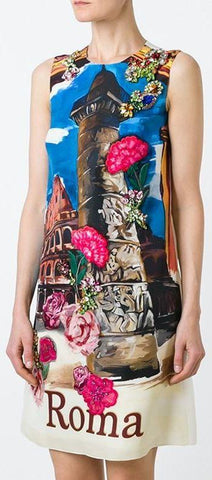 Embellished Roma Printed Shift Dress - DESIGNER INSPIRED FASHIONS