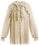 Ruffle-Trimmed Pleated Silk-Chiffon Blouse