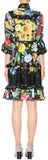 Butterfly-Ruffle-Trim Floral Print Dress