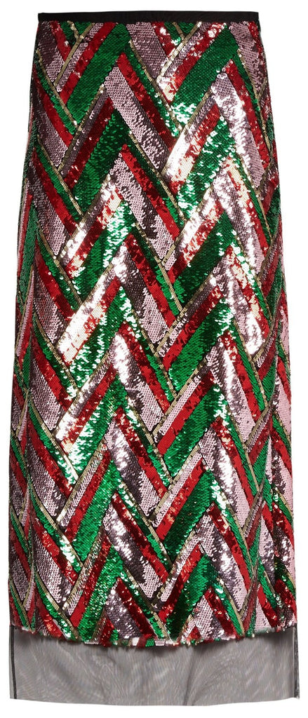 Sequin-Embellished Chevron Midi Skirt