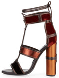 Patchwork Leather Cage Sandals-Multi - DESIGNER INSPIRED FASHIONS