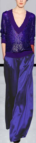 V-Neck Sequin Embellished Sweater & Wide-Leg Pants, Purple