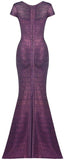 Tulle Applique Metallic Gown - Purple, Black, Beige/Gold