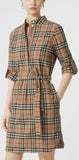 Vintage Check Cotton Tie-waist Shirt Dress