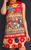 'Carretto' Embroidered Multicolored Shift Dress - DESIGNER INSPIRED FASHIONS