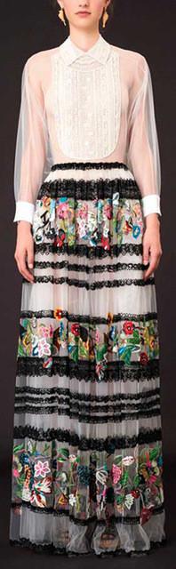 Long Mesh Embroidered Floral Dress - DESIGNER INSPIRED FASHIONS