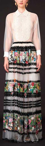 Long Mesh Embroidered Floral Dress - DESIGNER INSPIRED FASHIONS