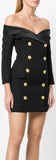 Black Double-Breasted Off-the-Shoulder Blazer-Dress