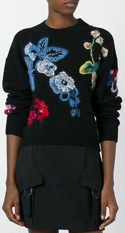 Embroidered Floral Jumper in Black - DESIGNER INSPIRED FASHIONS