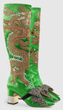 Dragon Satin Mid-Heel Knee Boot, Green