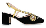 Velvet Pump with Bat and Crystals, Black