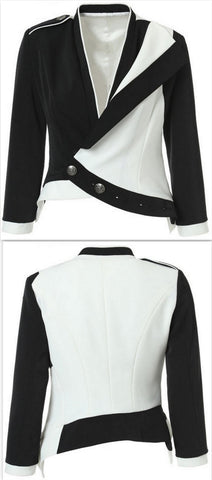 Asymmetric Cropped Jacket in Black & White - DESIGNER INSPIRED FASHIONS