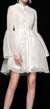 Flared Zip White Tulle and Lace Mini Dress