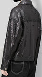 Faux-Leather Sequin Jacket, Black or Blue