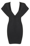 Black Deep V-Neck Bodycon Stretchy Mini Dress - DESIGNER INSPIRED FASHIONS