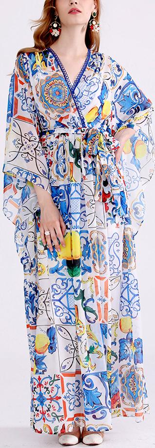 Tile-Print Chiffon Maxi Dress