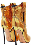 Cowboy Metallic Leather Stiletto Ankle Boots - Gold or Silver