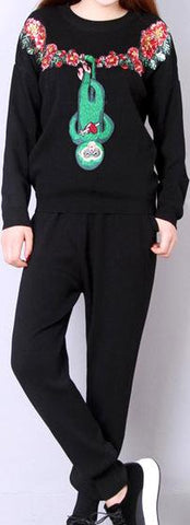Embroidered Sweater and Track Pant Set