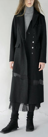 Tulle-Paneled Wool Coat - Black or Army Green