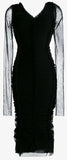 Black Ruched Tulle Fitted Midi Dress | DESIGNER INSPIRED FASHIONS