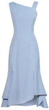 Blue Asymmetrical Faux-Pearl Embellished Dress