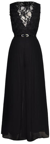 Long Black Lace and Macrame Detailed Dress