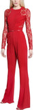 Lace Panel Cady Jumpsuit in Red - DESIGNER INSPIRED FASHIONS