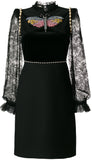 Black Embellished Lace-Trimmed Dress