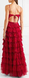 'Marie' Tiered Embellished Tulle Gown, Red | DESIGNER INSPIRED FASHIONS