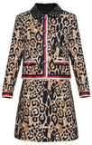 Embroidered Studded Animal Print Web-Trim Jacket and Skirt Set