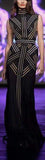 Ring-Embellished Striped Stretch Gown