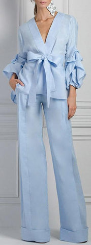 Ruffle Belted Lounge Top and Pant Set