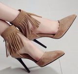 Suede Fringed-Ankle Pumps in Black or Tan - DESIGNER INSPIRED FASHIONS