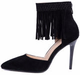 Suede Fringed-Ankle Pumps in Black or Tan - DESIGNER INSPIRED FASHIONS