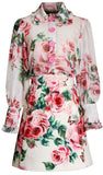 Floral Print Blouse and Jacquard Mini Skirt
