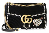 Black GG Marmont Crystal-Applique Velvet Bag