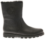 Black Meguro Fur-Lined Leather Ankle Boots