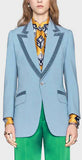 Blue Velvet-Trim Suit Jacket